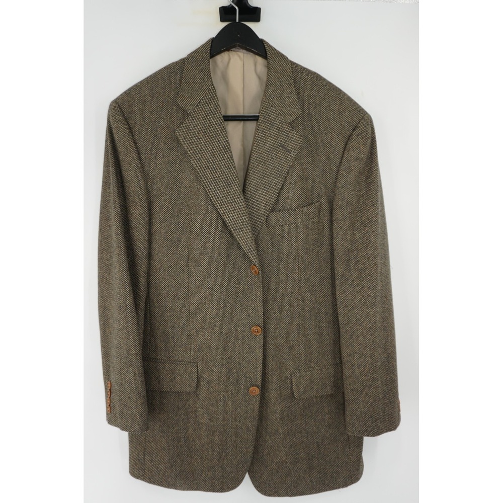 Samuelsohn Blazer Sport Coat Brown Tweed Check Wool Cashmere Italy Men's 42L